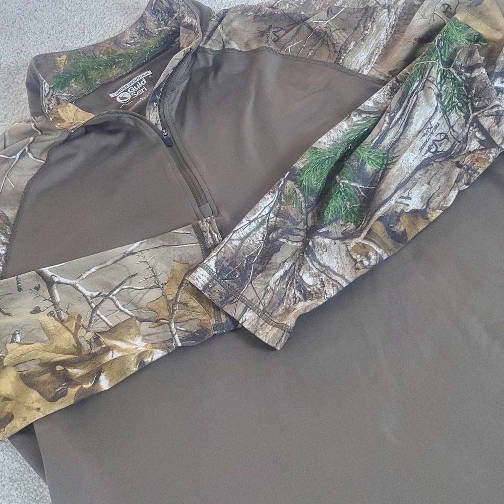 Men's Camouflage 1/4 Zip SZ Large Long Sleeve Camo Gander Mountain Guide‎ Series